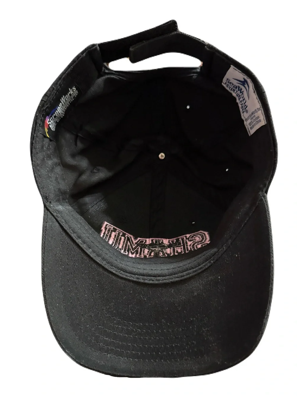 Vintage SeaWorld Shamu Youth Hat Black Pink Whale Tail Velcro Adjustable Cap